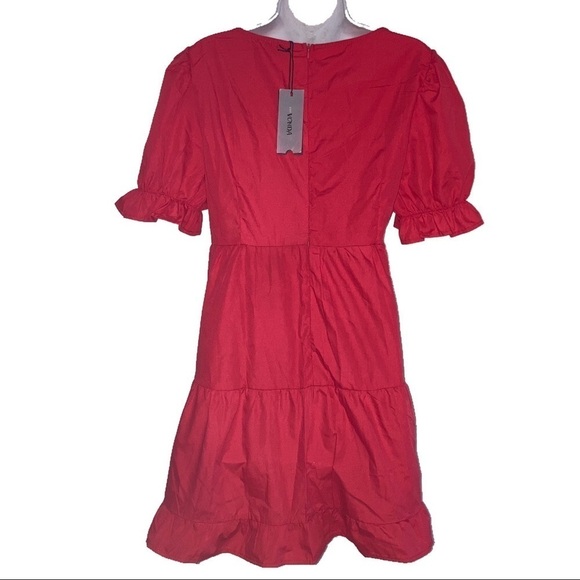 NWT Vonda Empire Style Tiered Short Puff Sleeve Mini Red Poly Dress 2X/XL - Picture 9 of 9